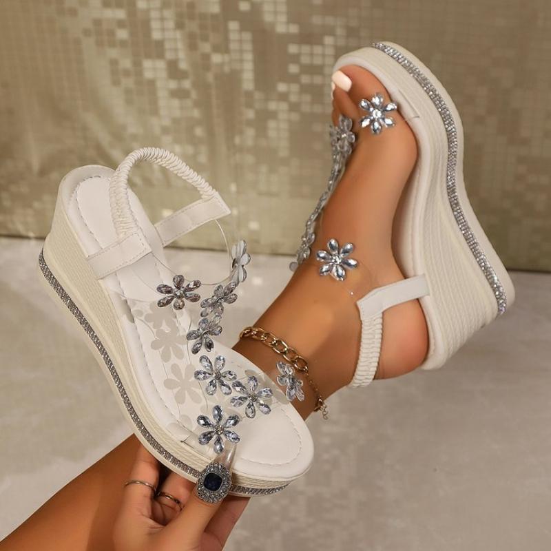 Wedge and Bow Sandals for Women's Summer Fashion with a Single Buckle Strap and Thick Soled Sandals