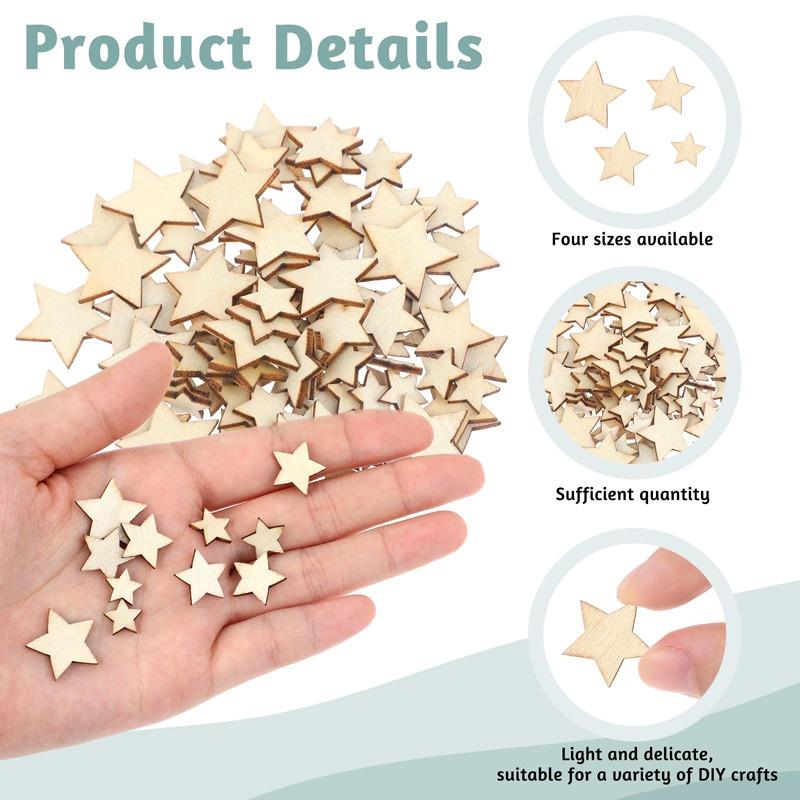 100pcs/lot Unfinished Wooden Stars/Heart Ornaments, Assorted Size Cutout Blank Wood Pieces Cutouts for Christmas Wedding Decor