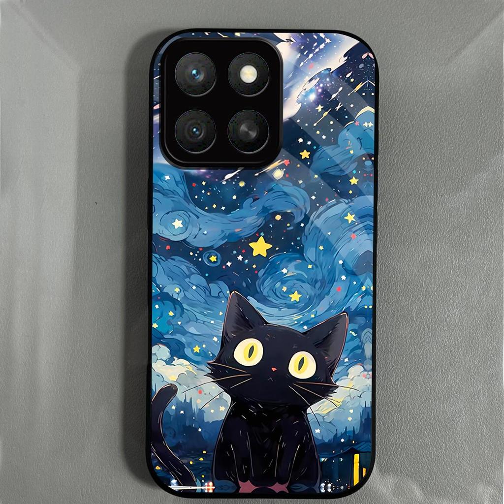 Case for HONOR X8a 5G X8 X7d 4G X7c Anime Black Cat Starry Cloud Print Phone Cover Acrylic Hard Back Shell With Flexible TPU Edge
