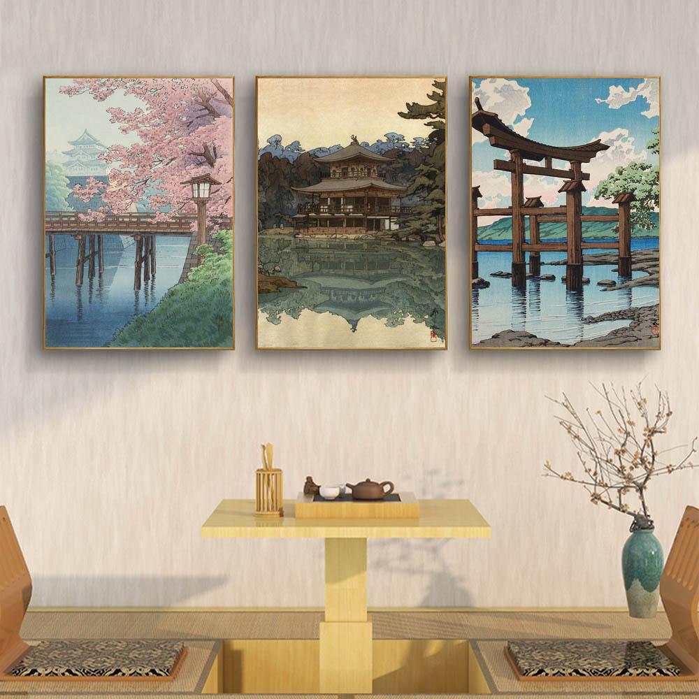 Japanese Rural Style Retro Landscape Canvas Painting Lake Park Beauty Poster Office Wall Art Living Room Home Decoration Mural No Frame