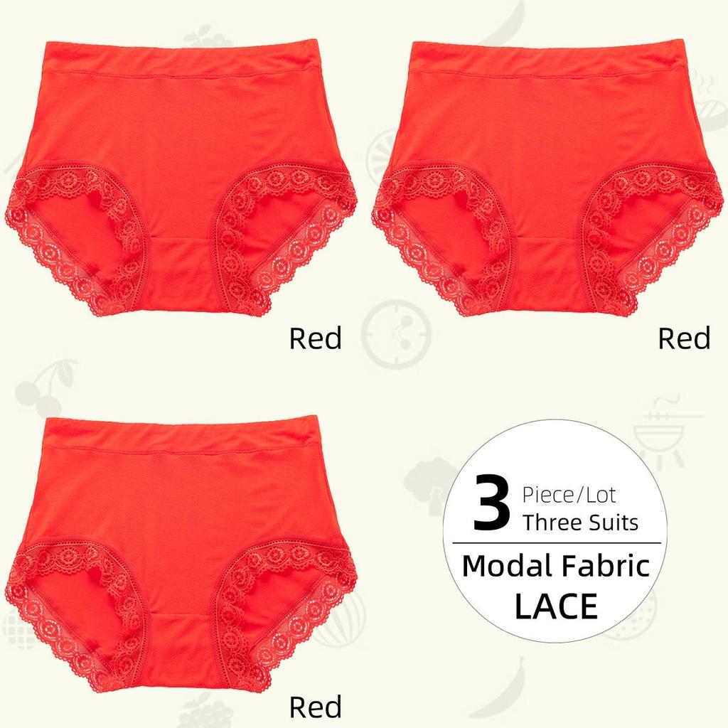3Piece/Lot Mid-High Waist Women's Panties Lace Breathable Tummy Plus Size Women's Triangle Pants Underwear Briefs