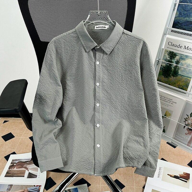 Spring and Autumn Loose Lapel Casual Shirt Versatile Men's Long Sleeve Shirt