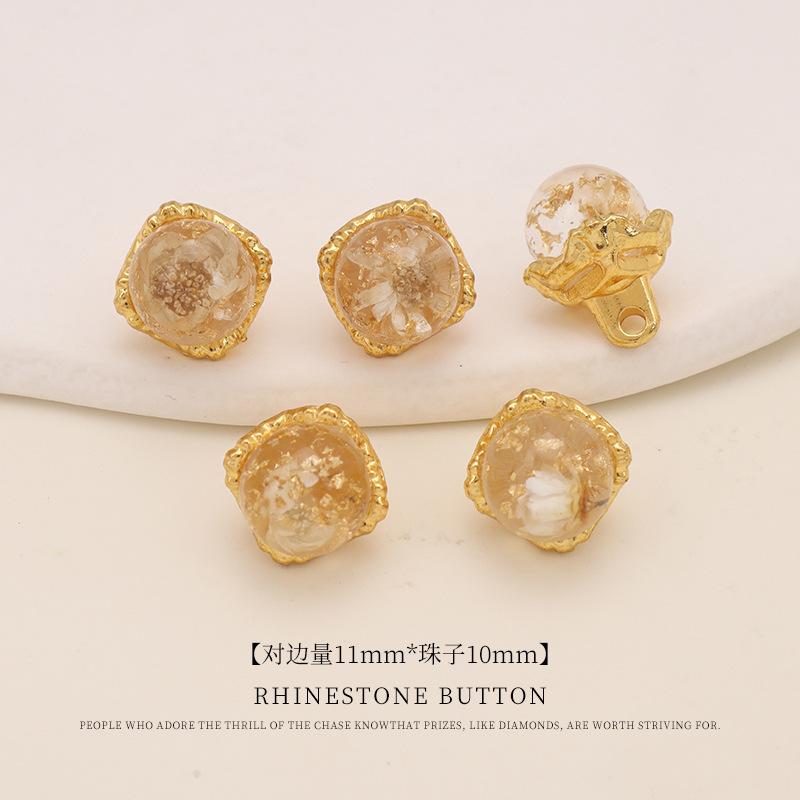 

5pcs Gold Foil Dried Flower Glass Buttons Round Beads Accessories Chinese Cheongsam Hanfu Sweater Cardigan Buttons 10Mm white