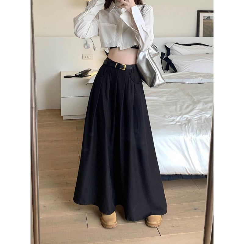 2026 New High-Waist A-Line Chic Long Suit Half-Skirt for Women - Spring/Autumn Korean Style Slimming Umbrella Skirt