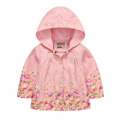 Girls In Small Children Fashion Printing Cartoon Flowers Casual Jacket with Hooded Button Paragraph Sweet Children's Clothing