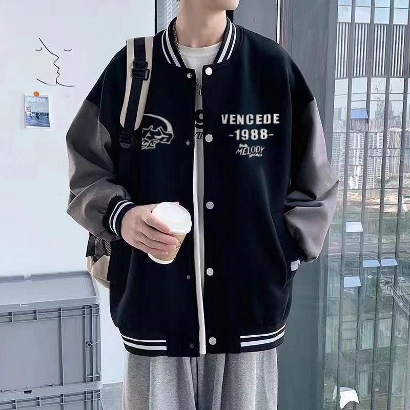Junior high school students baseball jersey men's spring and autumn American trendy brand loose top students men's and women's same autumn thin coat