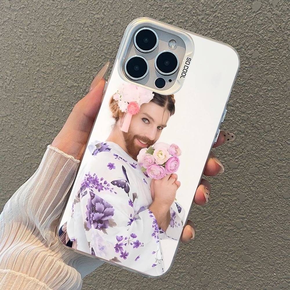 Spoof Bearded Man Loli Outfit Phone Case For iPhone 17 16 15 14 13 12 11 XS XR X Pro Max Plus Colored Silver Plated Cover