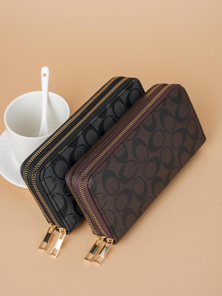 Women's Luxury 2025 Long Double Zipper Wallet Clutch with Wrist Strap