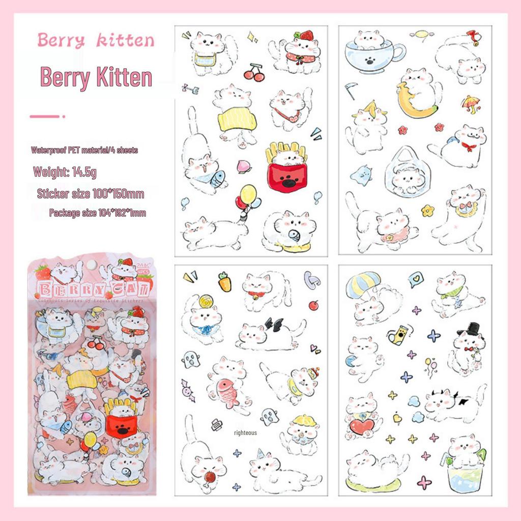 Soft Cat Collection: Transparent Waterproof PET Stickers for Girls' DIY Scrapbooking & Diary - Cute Pet Designs
