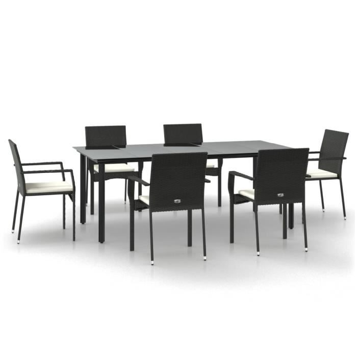 VidaXL 7-Piece Garden Dining Set and Cushions Black Wicker 3185135