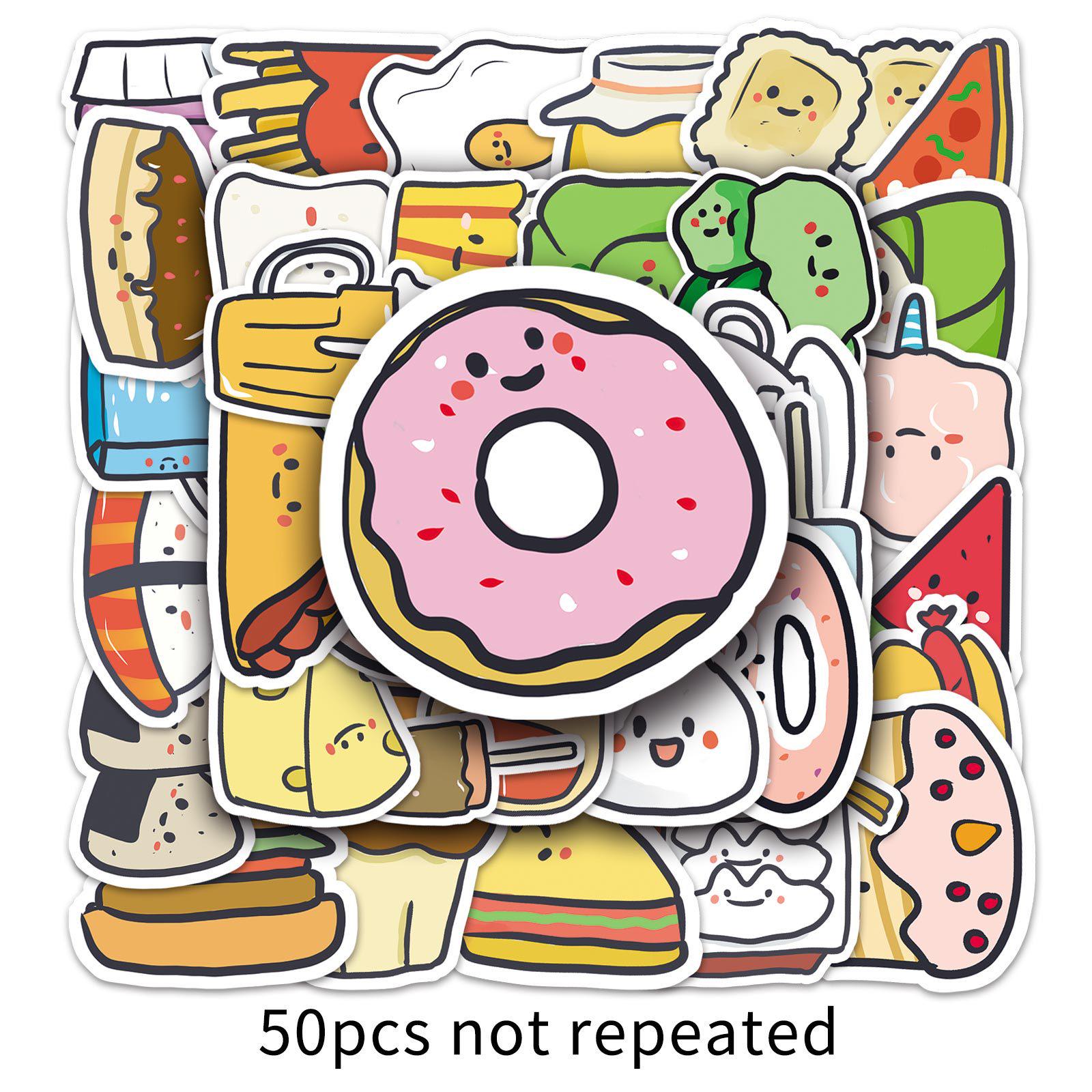 50 Hand-Painted Food Doodles Stickers for DIY Phone Cases & Luggage