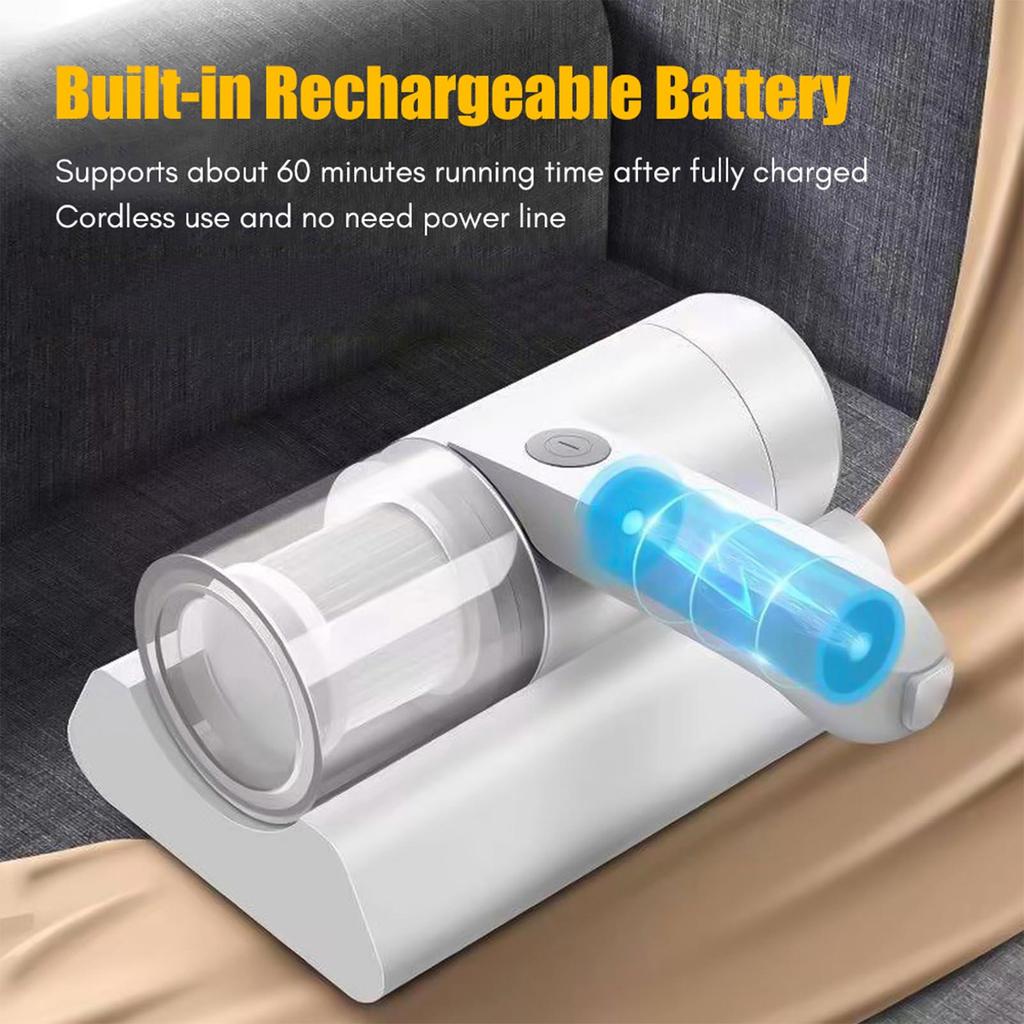 Compact Mattress Mite Remover Cordless Handheld UV Mite Remover 1200mAh 10KPa Powerful Suction for Cleaning Bed Pillows