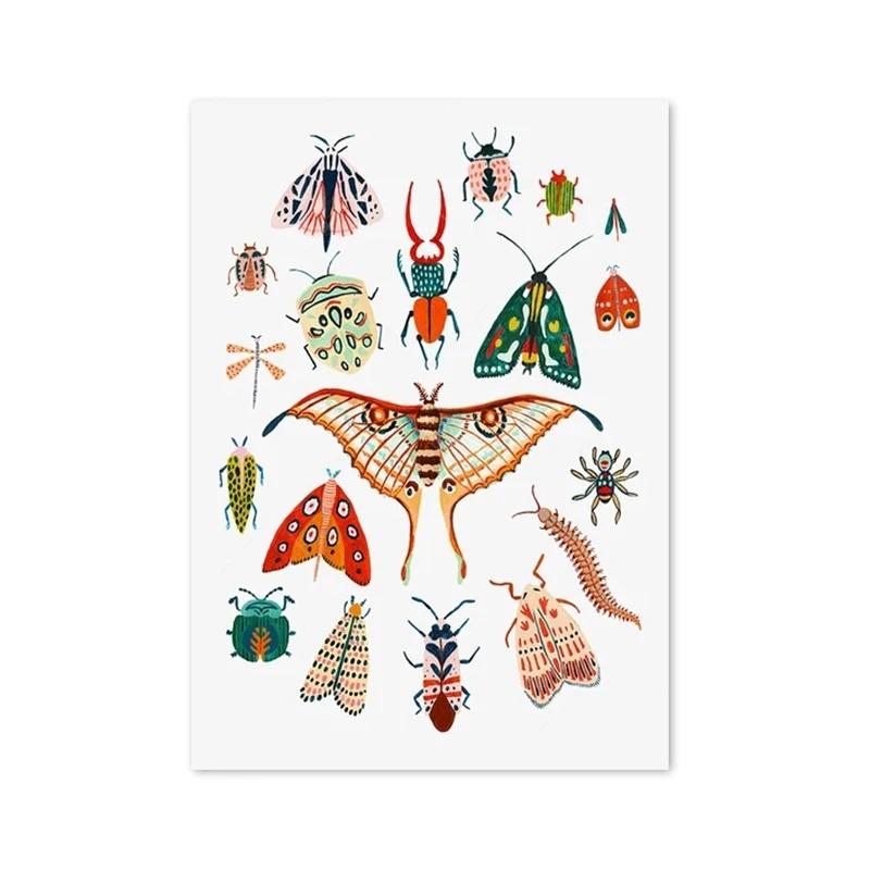 Butterfly Ladybug Caterpillar Spring Moth Posters And Prints Modern Plant Canvas Paintings Wall Art For Living Room Home Decor