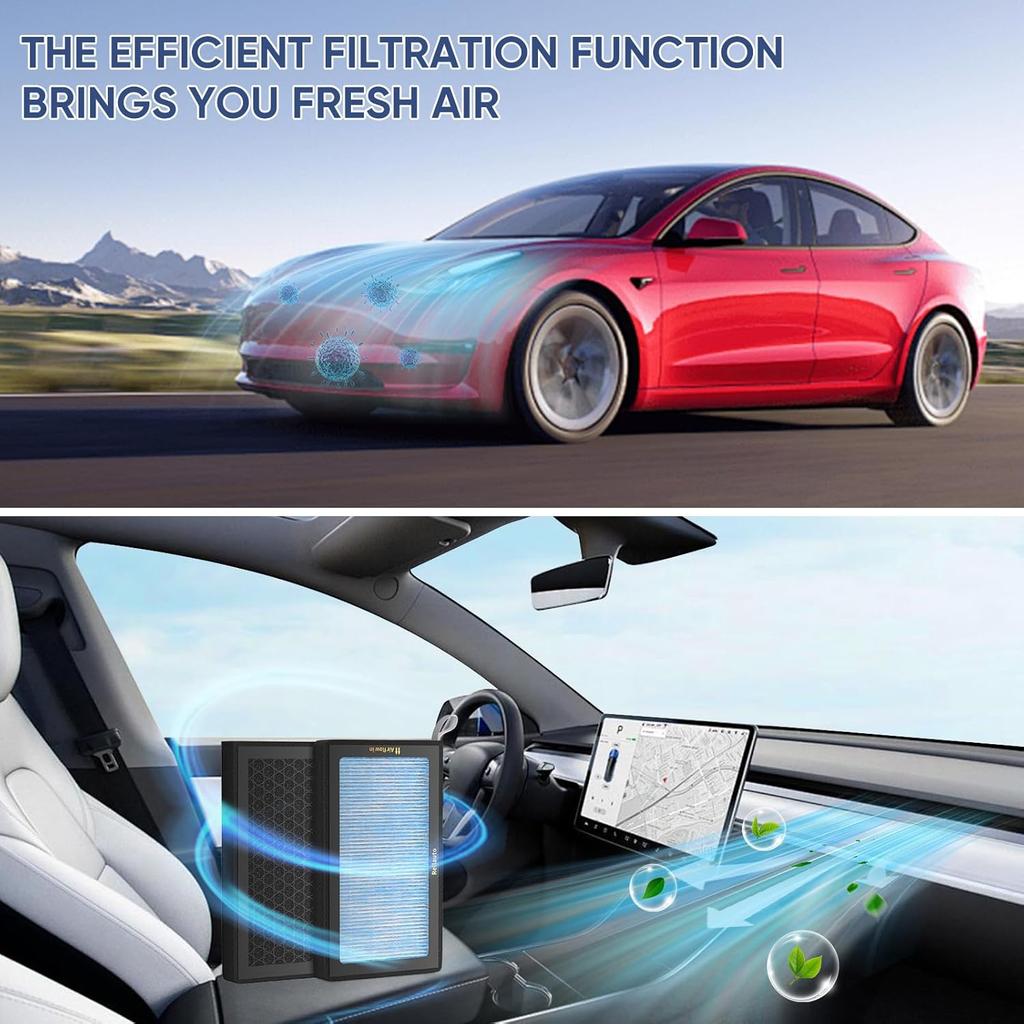Tesla Model 3 Model Y Cabin Air Filter Accessories, 2 Pack H13 HEPA Filter Replacement With Premium Activated Carbon, 4-Stage Filtrtion Structure