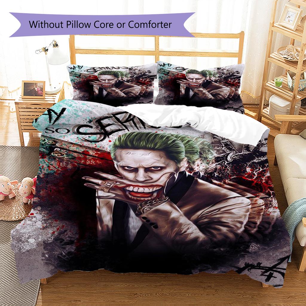 Joker Clown Pattern Bedding Quilt Set Quilt Cover Pillowcase Home Decoration Gift (1 * Duvet Cover + 2 * Pillowcase, Without Core)