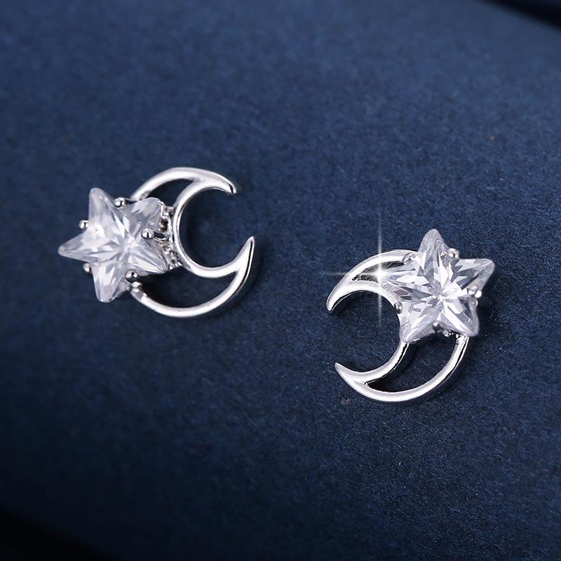 Women’s Star  Moon Rhinestone Copper Earrings – Small, Elegant, In-Stock