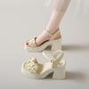 Fashion Elegant Woman Heeled Shoes Open Toe Women's Sandals Summer Dress Women High Heels Pleated Buckle Strap Chunky Heel Ladies Sandal