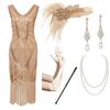 1920s Retro Sequin Tassel Plus Size Black Dress, V-Neck Party/Banquet Wear