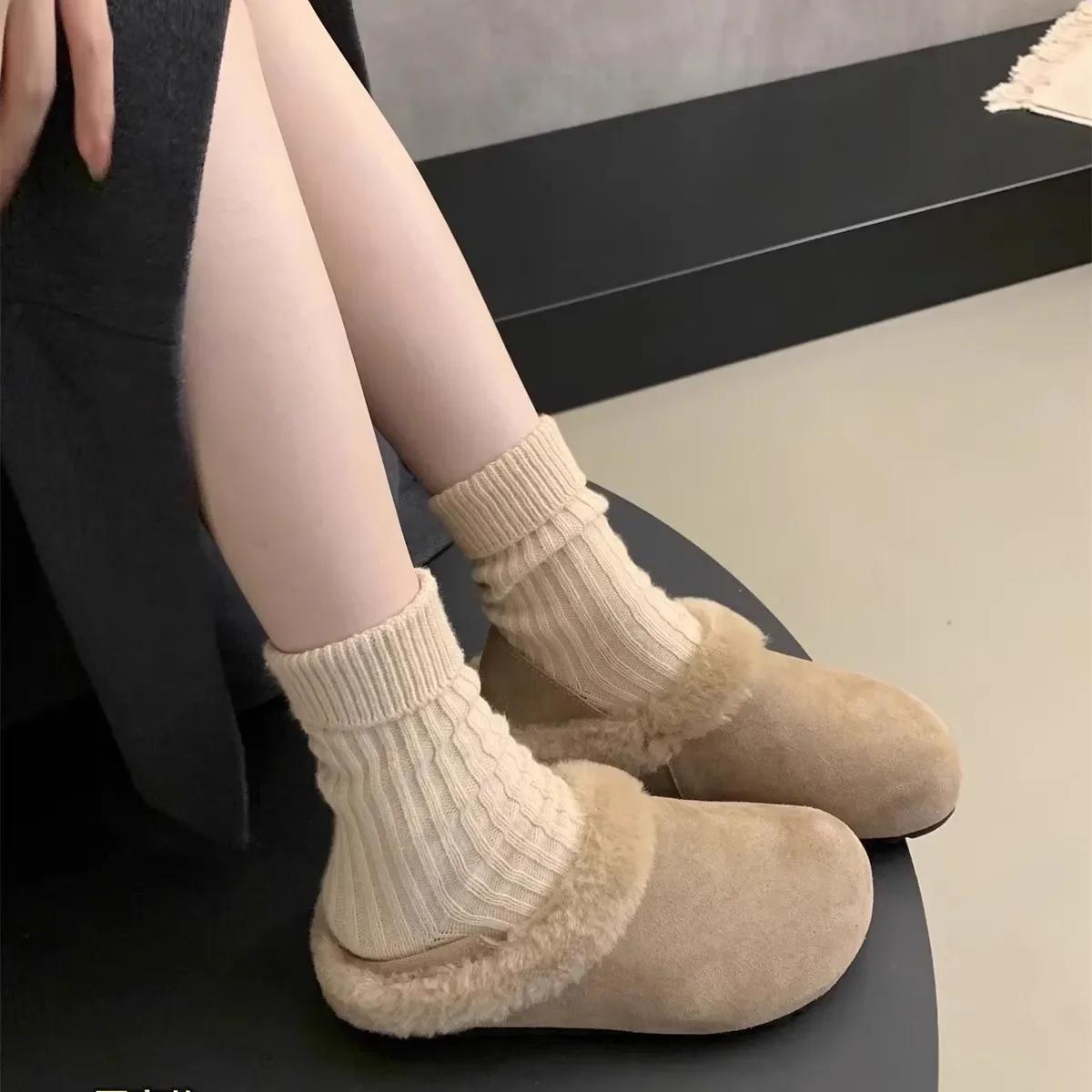 

Fashion 2025 New Fashion Winter Warm Closed-toe Fluffy Slippers Cosy Non-slip Slides for Women Indoor Ladies Mule Flat Cotton Shoes 40 песочный