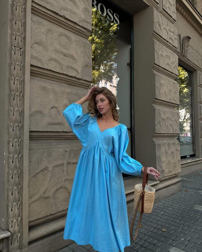 2024 Autumn European & American Long Backless Lace-Up Casual Dress