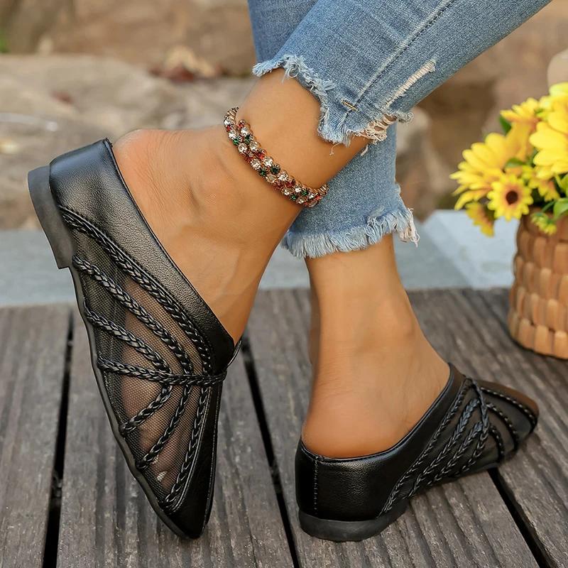 Fashion Gold Mesh Breathable Wedges Sandals Women Thick Sole Non Slip Closed Toe Slippers Woman Summer Light Comfort Square Toe Slides