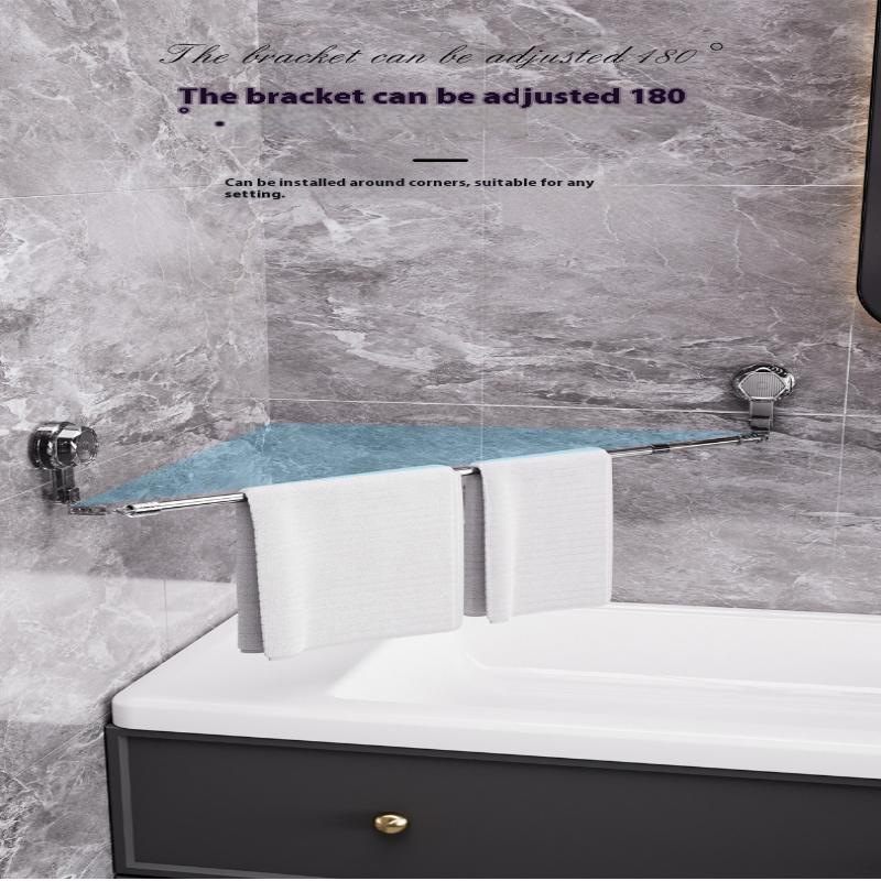 Adjustable No Drill Towel Rac Strongest Suction Cup 360 Rotate Bathroom Storage Space Saving Telescopic Rod Easy Install