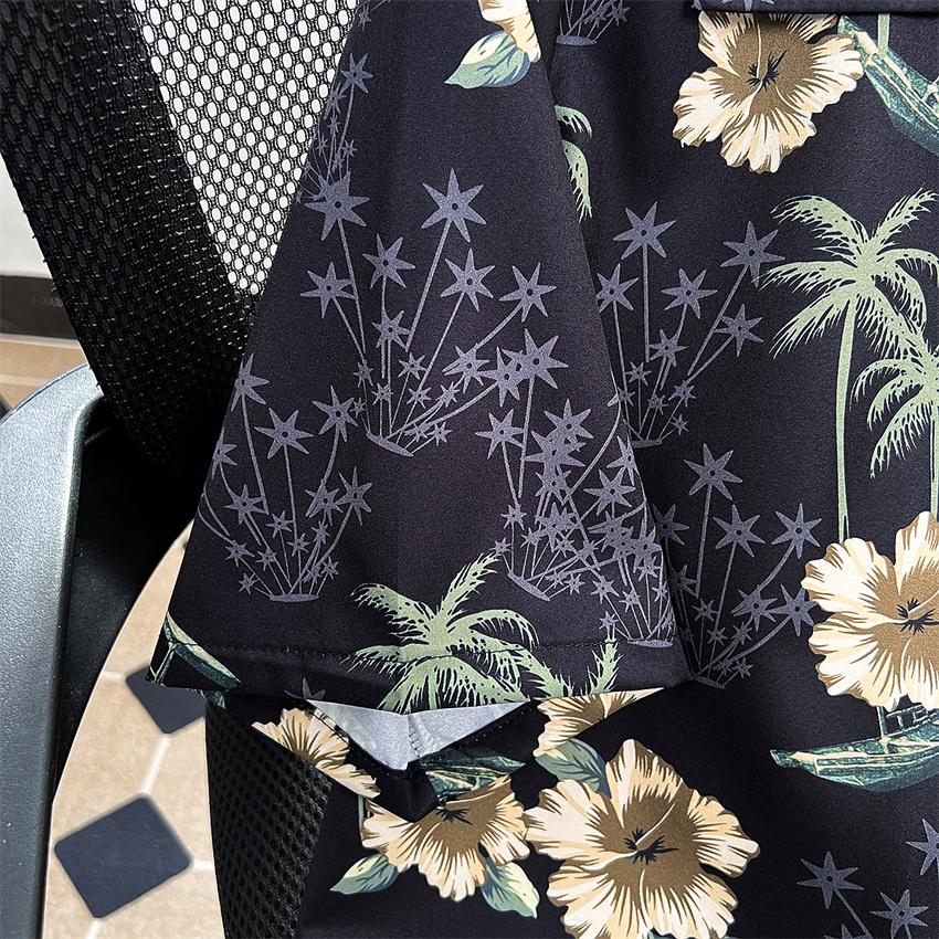 Hawaiian Coconut Full Printed Floral Ice Silk Short Sleeve Shirt Men's Summer Fashion Brand Loose Vacation Style Beach Shirt