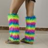 Winter 80s Furry Long Socks Leggings Cover Leg Warmer Punk Boots Socks Plush Vintage Rainbow Warm Boot Cuffs Leg Cover