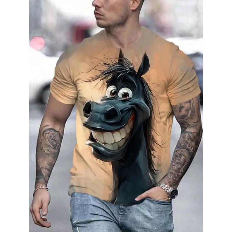 Funny Cartoon Animal Print Men's Fashion Short-sleeved Harajuku Street Fashion Comfortable And Breathable Men's T-shirt