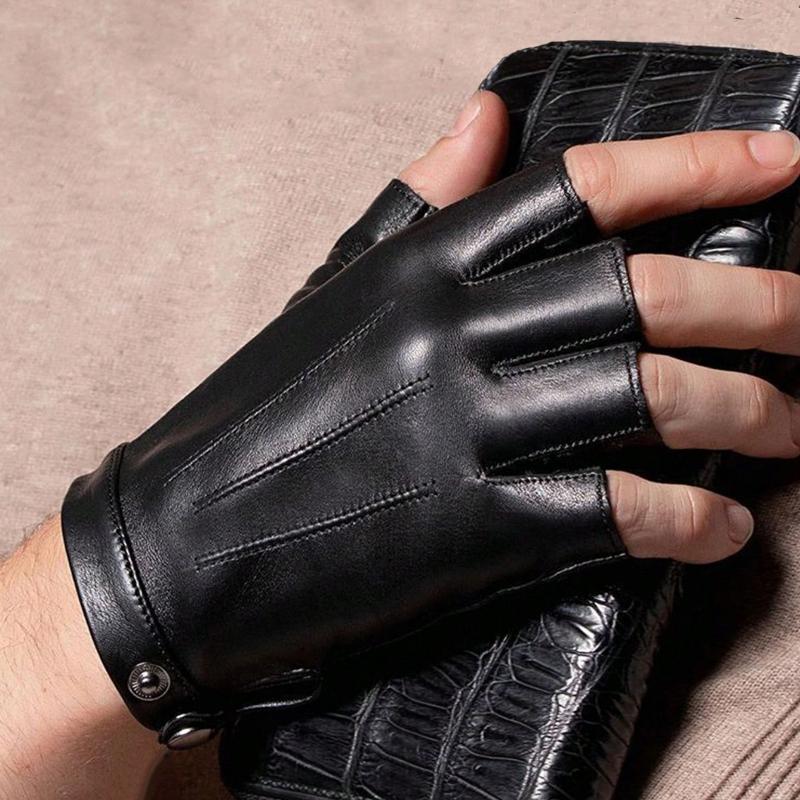 1 Pair Leather Fingerless Casual Sports Style Gloves, Fashion Street Dance For Men