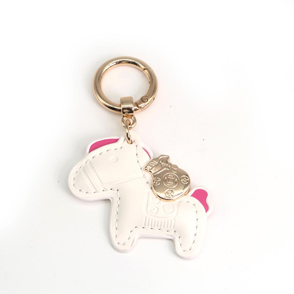 Handmade Leather Rocking Horse Keychain Pendant - Cartoon Style