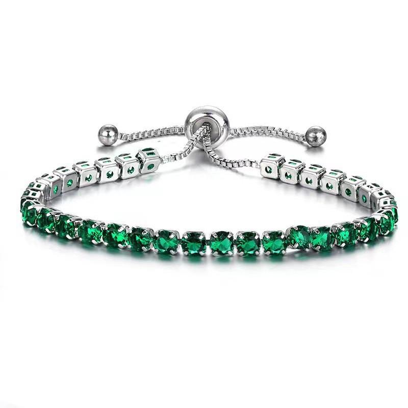 European-American Zircon Bracelet: Elegant 4mm Round Single-Row Diamond-Effect Adjustable Jewelry for Women