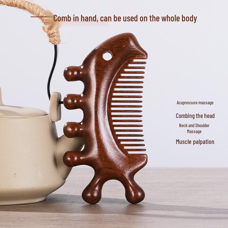 

Golden Sandalwood Head Meridian Massage Comb with Ball Tips