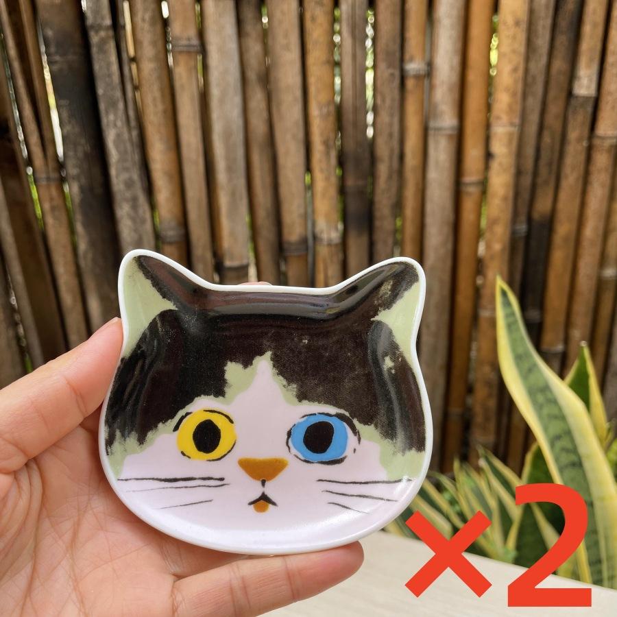 2PC Mini Serving Dishes Adorable Snack Plates Perfect Housewarming Gift Ceramic Cartoon Cat Head Kitchen Spoon Holder Cute