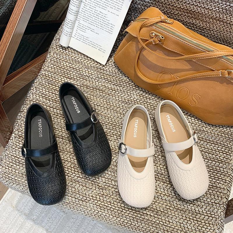 Retro Woven Girl Style Bag Head Single Shoes 2025 Summer New Mary Jane One-word Buckle Strap Flat Women's Shoes