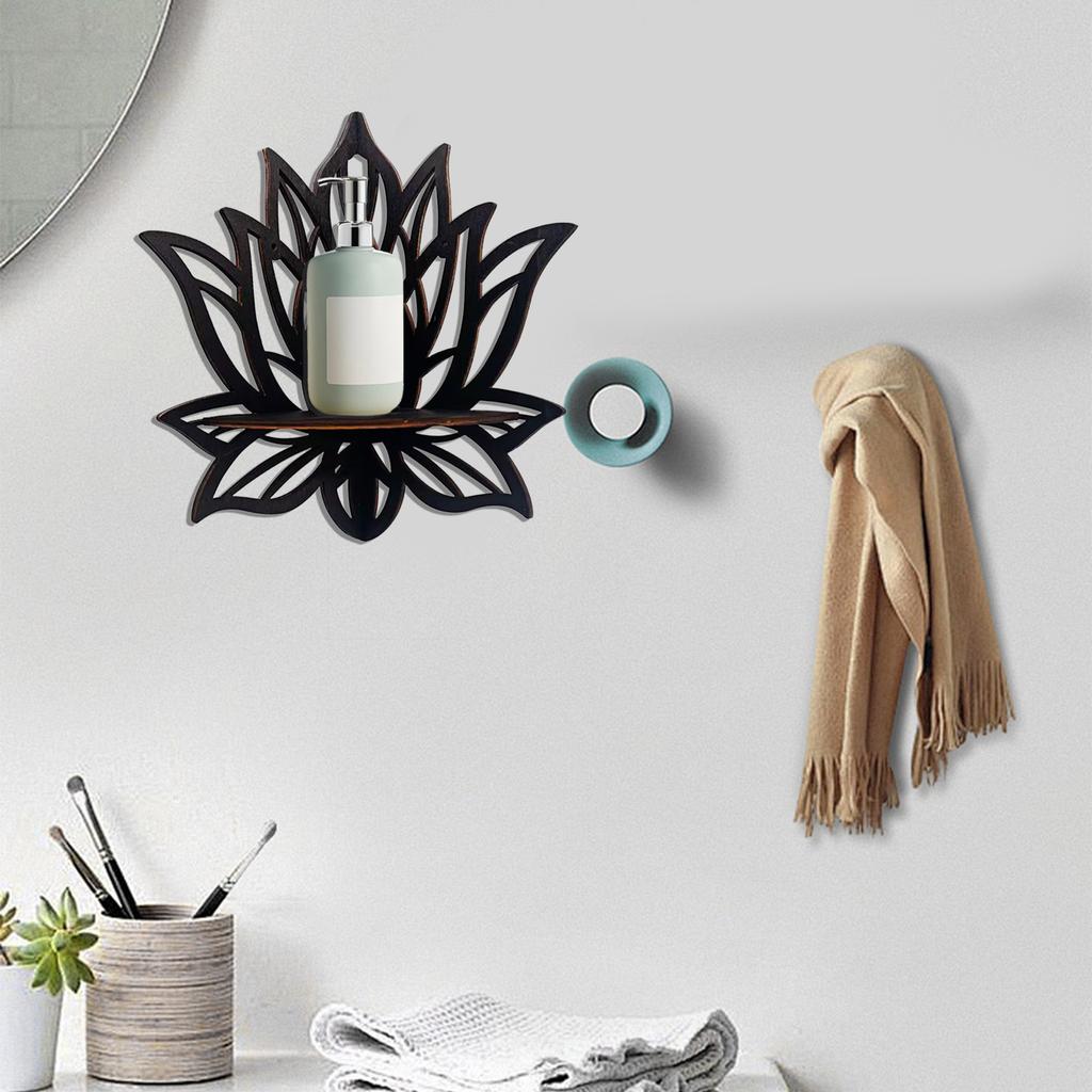 Wood Hollowed Flower Display Crystal Shelf Wall Mount Corner Shelf Floating Shelves Storage Rack for Home Office Decors