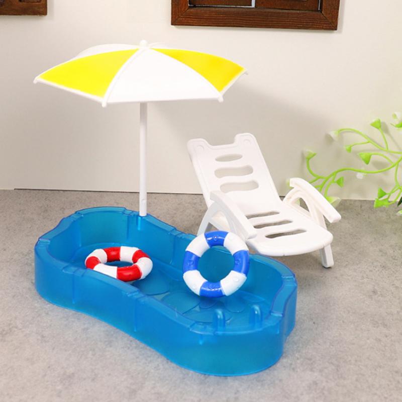 1 Set Children Play Toys Doll House Cute Simulation Mini Swimming Pool Swimming Circle Beach Chair Kit Model Diy Decoration