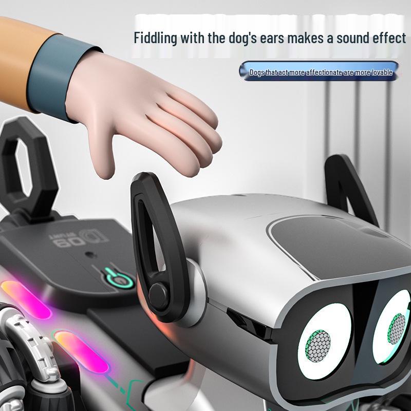 Gesture-Controlled LED Music Mechanical Dog Toy with Eight-Wheel Swing Arm for Kids