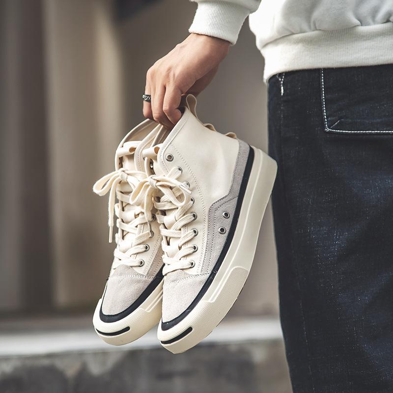 

30263 Летние парусиновые мужские новые кеды с высоким верхом, рабочие ботинки, уличная ретро-универсальная обувь для мужчин 44 бежевый