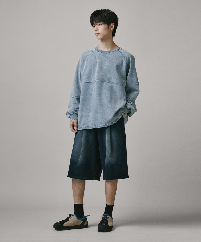 Beodeonteu Knit Denim Washed Sweatshirt [Light Blue]
