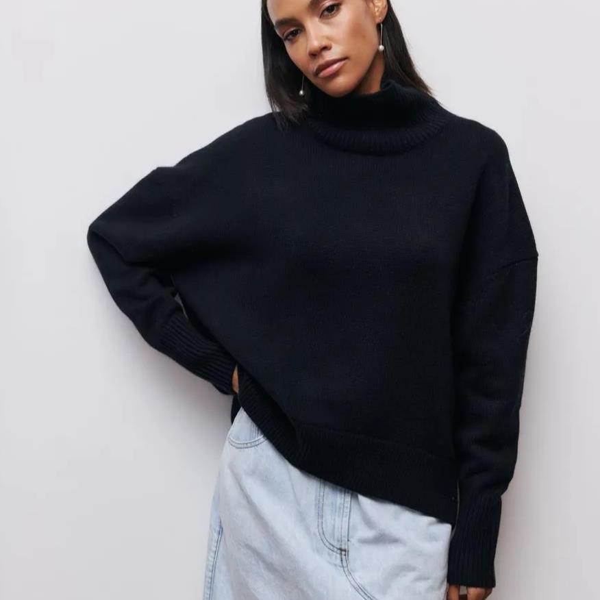 Women's Turtleneck Sweater Loose Solid Color Pullover Knitwear Thick Warm Knit Top Autumn Winter