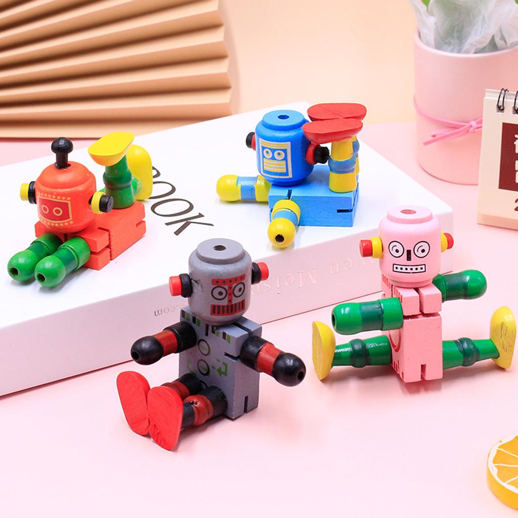 Wooden Transforming Elastic Robot, Children's Wooden Early Education Toy(Random Color)