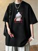 Mens Shortsleeve Tshirt With Colored Letter  Character Graphic Print Fabric Crew Neck Black Cute Street Casual Style