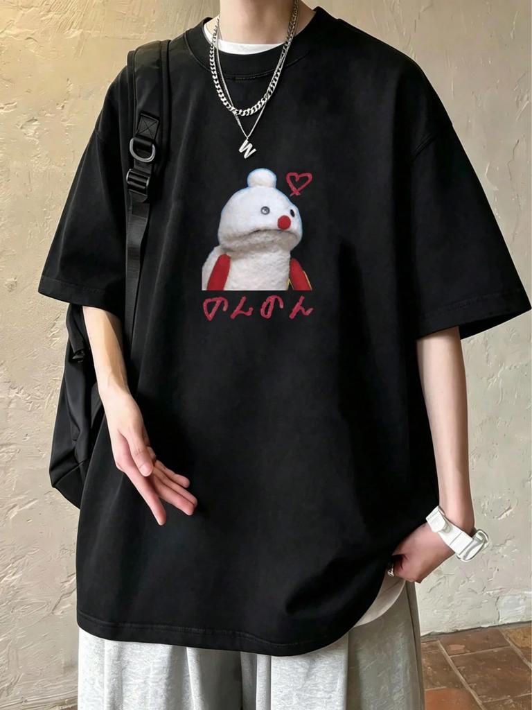 Mens Shortsleeve Tshirt With Colored Letter Character Graphic Print Fabric Crew Neck Black Cute Street Casual Style