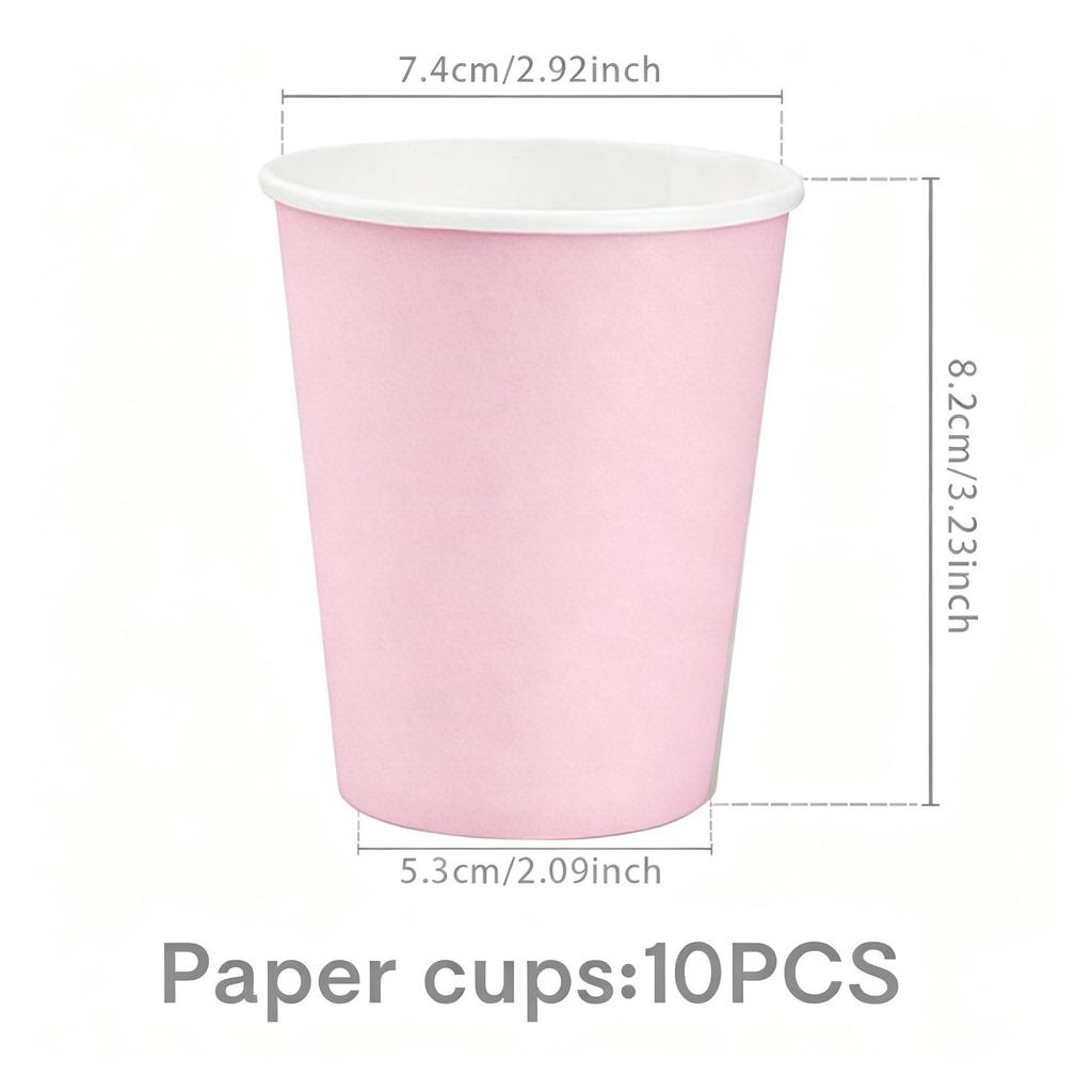 In-Stock Pink Solid Color Round Tableware Set: Paper Plates, Cups, Napkins, Knives, Forks, Spoons for Birthday Parties