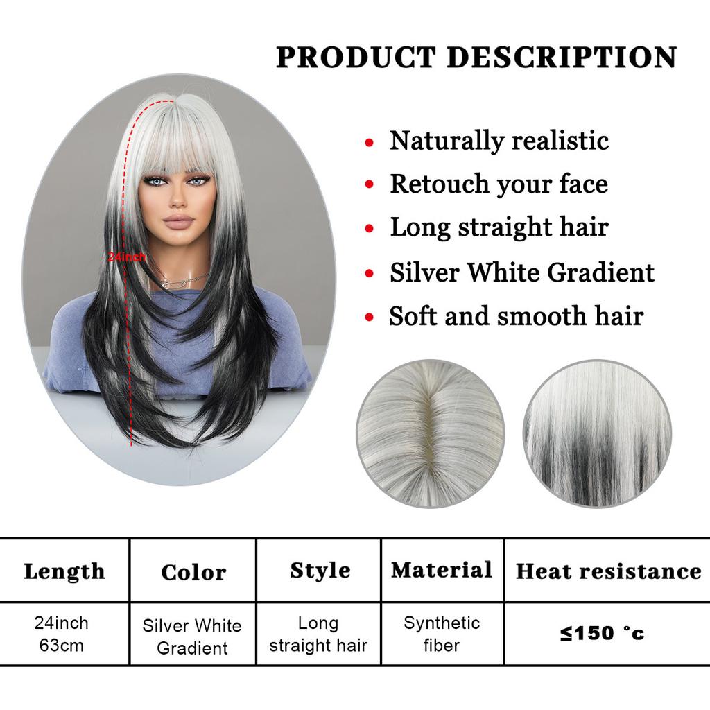 Women's Simulation Wig 63cm Hair Long Straight Wig Full Headgear Rose Hair Net Headdress Beauty Decoration Wig