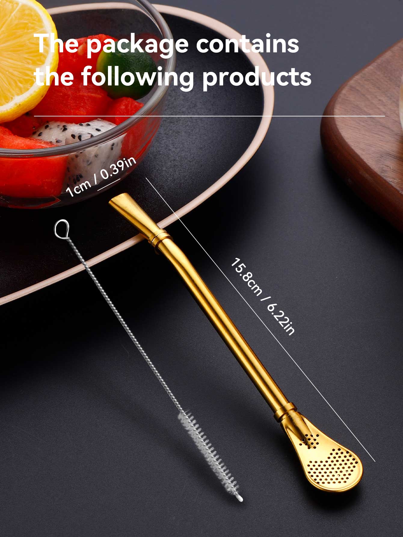 

WORTHBUY 18/8 Цветные соломинки для питья чая из нержавеющей стали, ложка, фильтр для чая, многоразовая бомбилья, инструменты для чая-мате, барные аксессуары золотистый