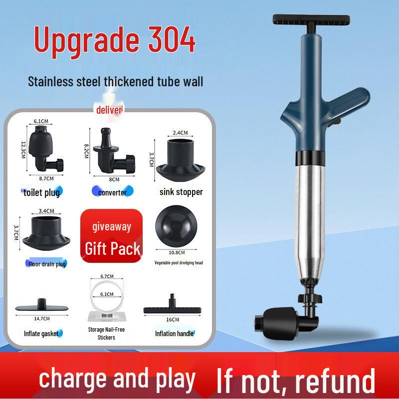 Deluxe High-Pressure Toilet and Drain Unclogger Tool Includes Non-removable Inflation Head