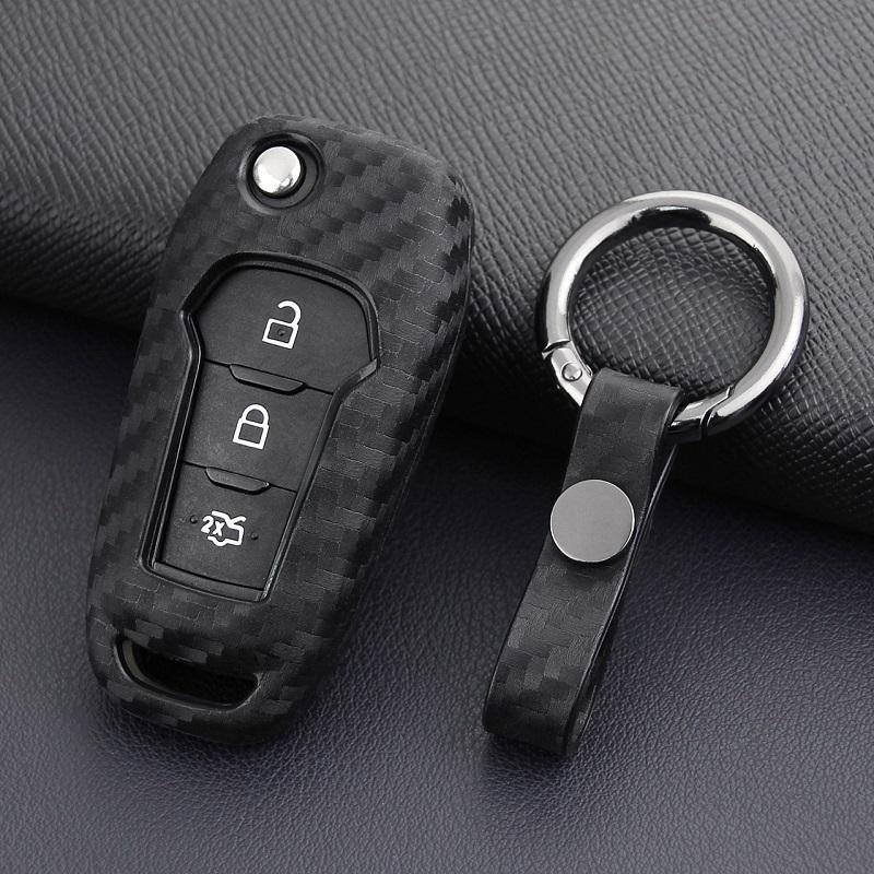Car Key Fob Case Cover Carbon Fiber Flip For Ford F150 F250 2015 2016 2017 2018  Smart Remote Key Shell