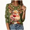 Funny Elk T-shirt Autumn/Winter Women's Christmas Long sleeved T-shirt Cotton Women Christmas Holiday Party Graphic T-shirt Tops